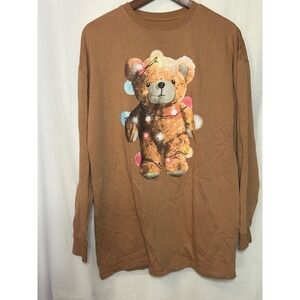 Grayson Threads Brown Teddy Bear Christmas Lights Long Sleeve Sweatshirt XS
